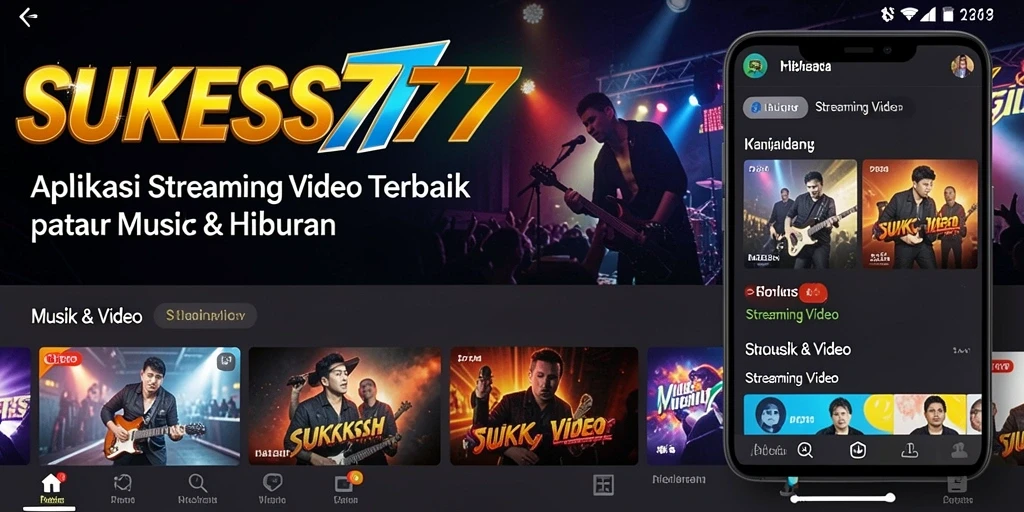 Antarmuka aplikasi SUKSES777 dengan konten Streaming Video yang menarik.